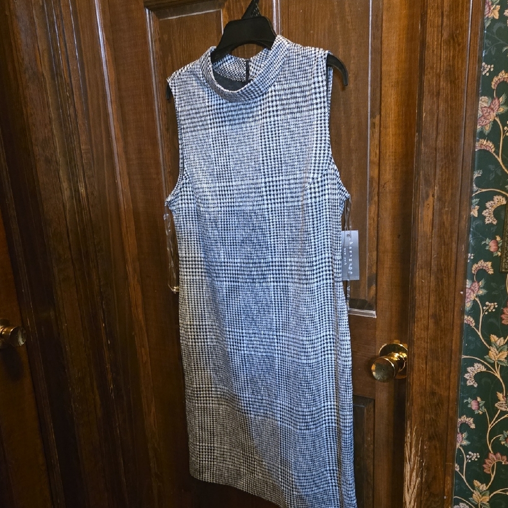 Sharagano Black and White Checkered Midi Dress NWT